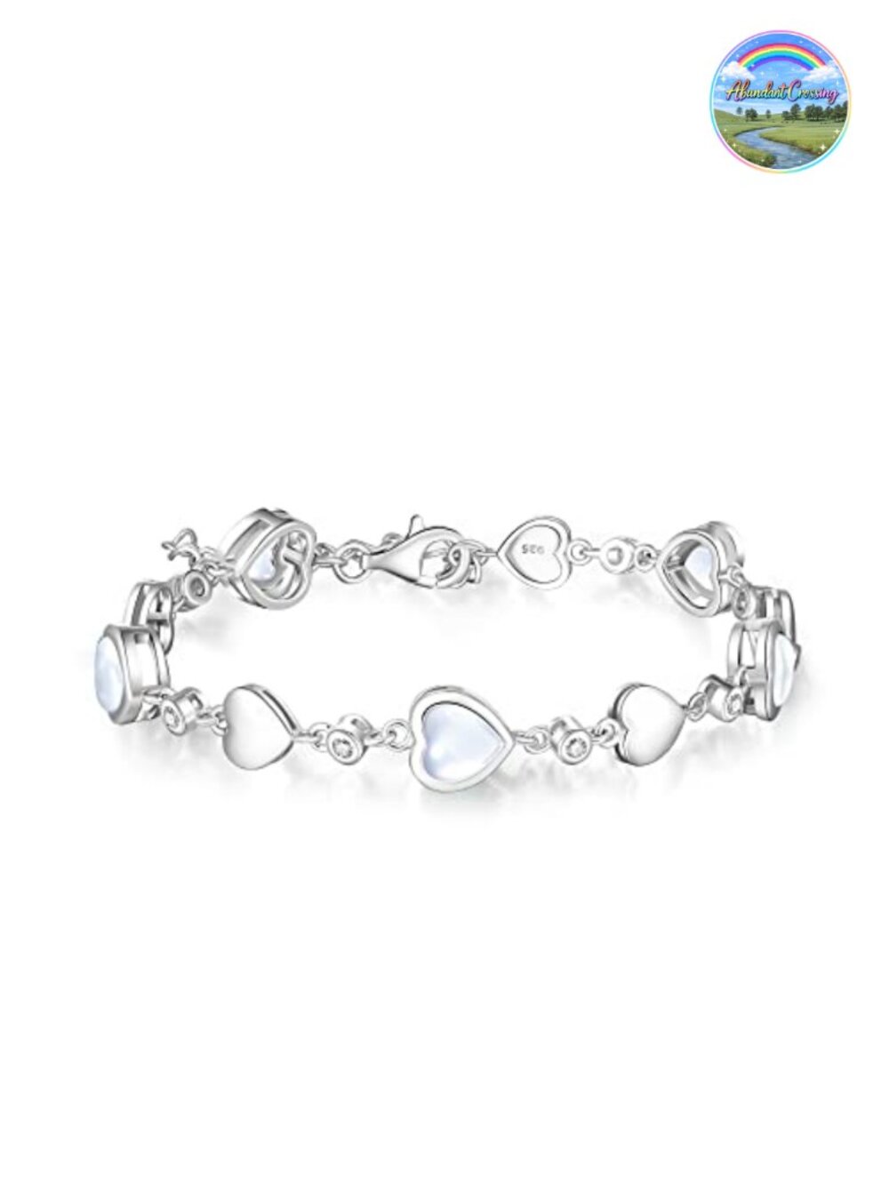 Created Moonstone Heart Tennis Bracelet 7in Adjustable Women